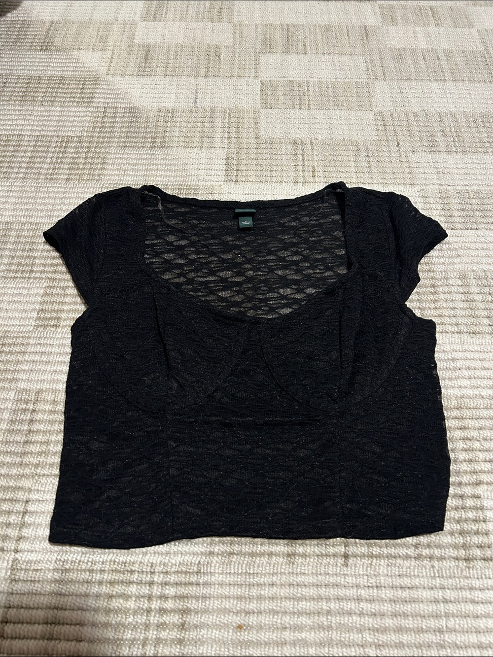 wild fable Black Lace-Textured Scoop Crop Top